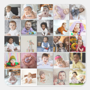 Design Your Own 25 Photo Collage Square Sticker