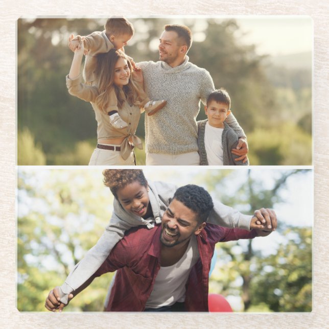 Design Your Own 2 Photo Collage Glass Coaster (Front)