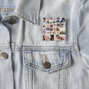 Design Your Own 30 Photo Collage 15 Cm Square Badge