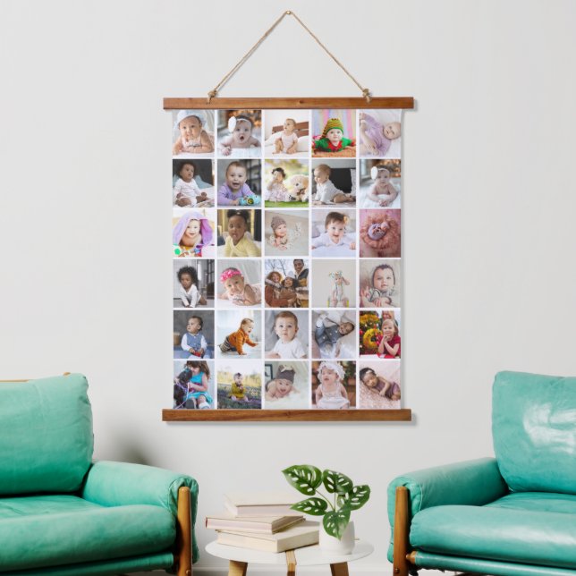 Design Your Own 30 Photo Collage Hanging Tapestry (Living Room)