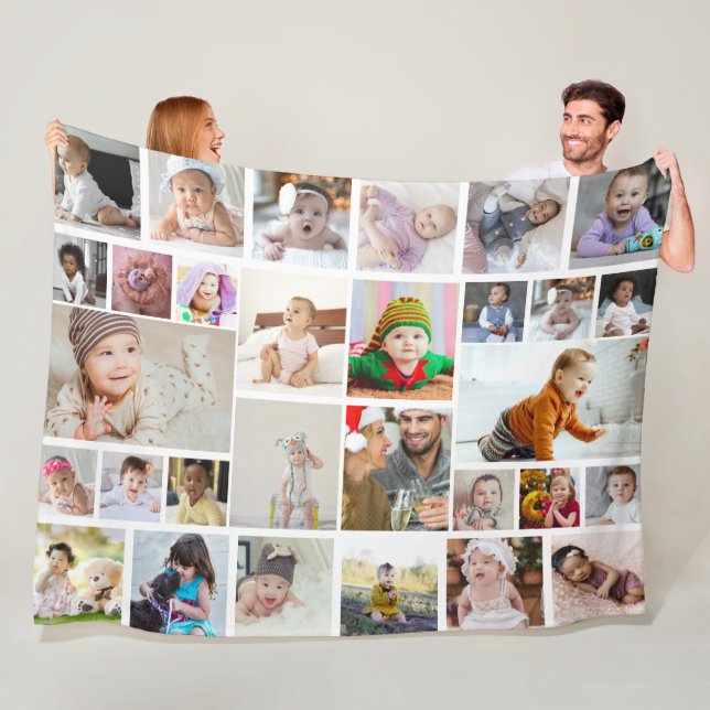 Design Your Own 30 Photo Collage Poster Fleece Blanket (In Situ)
