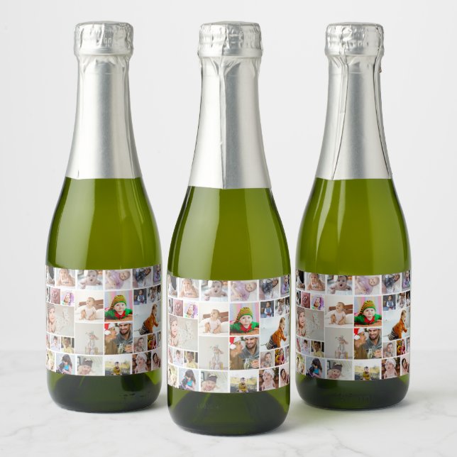 Design Your Own 30 Photo Collage Sparkling Wine Label (Bottles)
