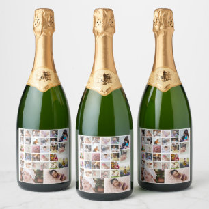 Design Your Own 30 Photo Collage Sparkling Wine Label