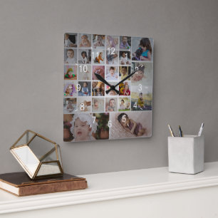 Design Your Own 30 Photo Collage Square Wall Clock