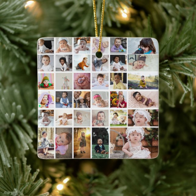 Design Your Own 35 Photo Collage Ceramic Ornament (Tree)