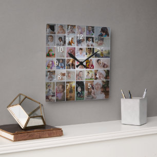 Design Your Own 35 Photo Collage Square Wall Clock