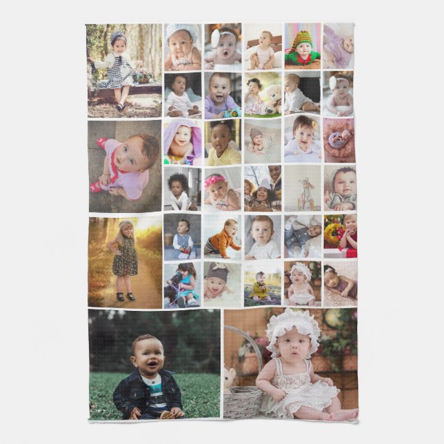 Design Your Own 35 Photo Collage Tea Towel (Vertical)
