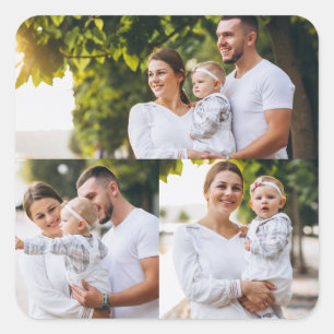 Design Your Own 3 Photo Collage Square Sticker