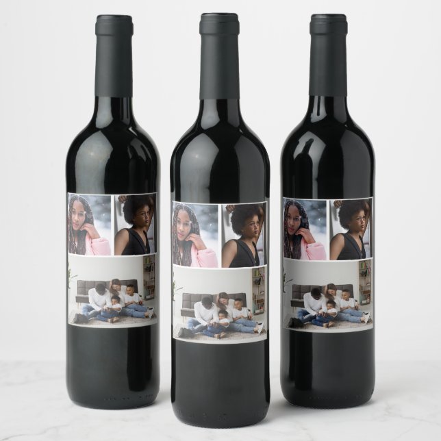Design Your Own 3 Photo Collage Wine Label (Bottles)
