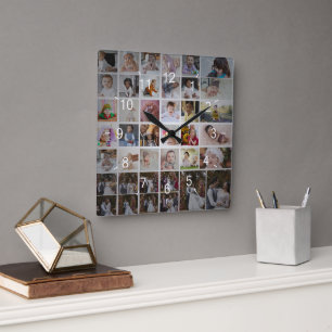 Design Your Own 40 Photo Collage Square Wall Clock