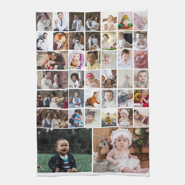 Design Your Own 40 Photo Collage Tea Towel (Vertical)