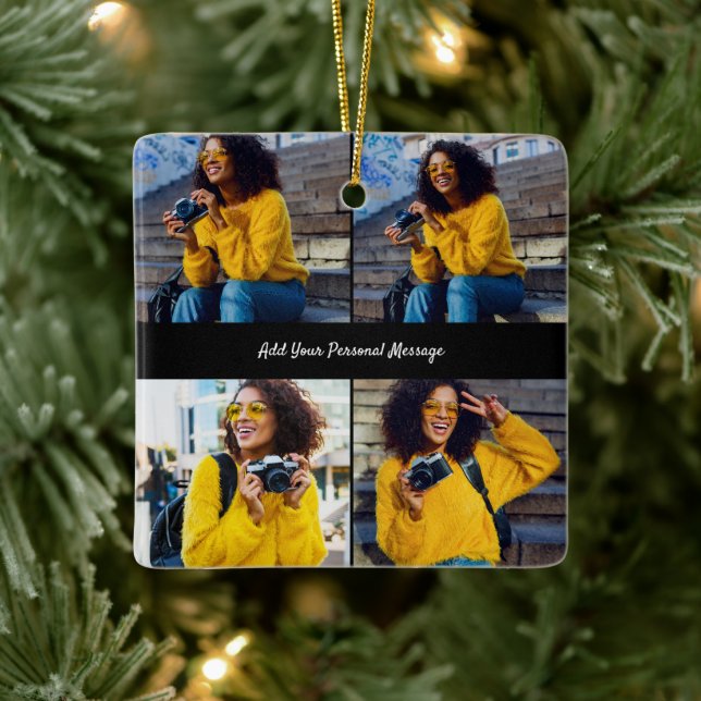 Design Your Own 4 Photo Collage Ceramic Ornament (Tree)