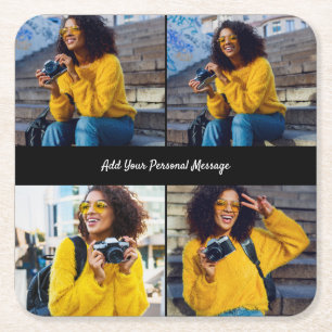 Design Your Own 4 Photo Collage Square Paper Coaster