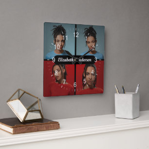 Design Your Own 4 Photo Collage Square Wall Clock