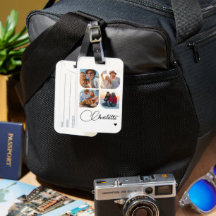 Design Your Own 4 Photo Personalized Name Luggage Tag