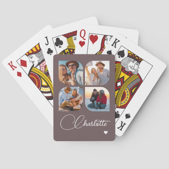 Design Your Own 4 Photo Personalized Name Playing Cards (Back)