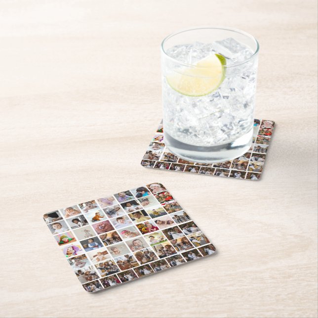 Design Your Own 50 Photo Collage Square Paper Coaster (Insitu)
