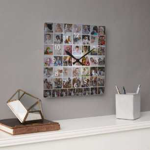Design Your Own 50 Photo Collage Square Wall Clock
