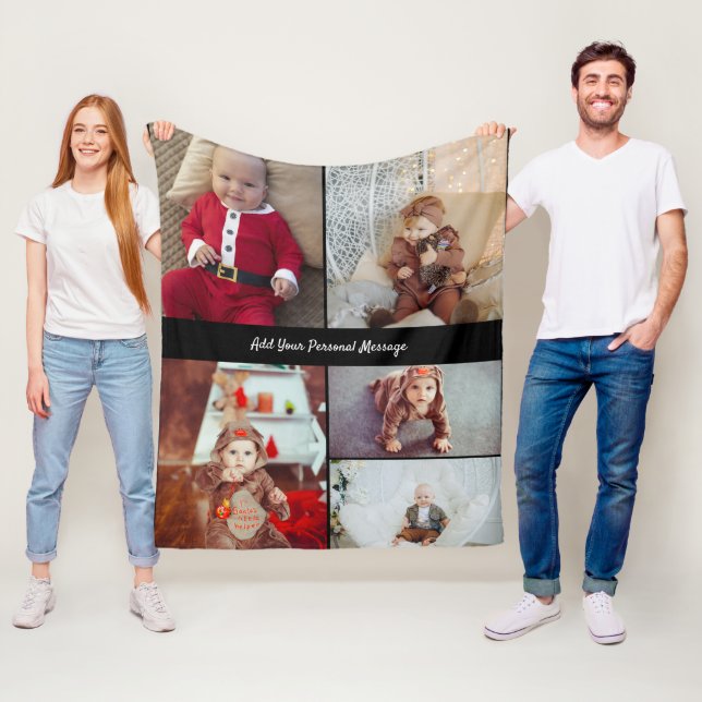 Design Your Own 5 Photo Collage Fleece Blanket (In Situ)