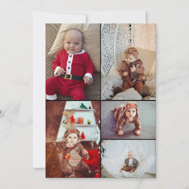 Design Your Own 5 Photo Collage Holiday Card (Front)