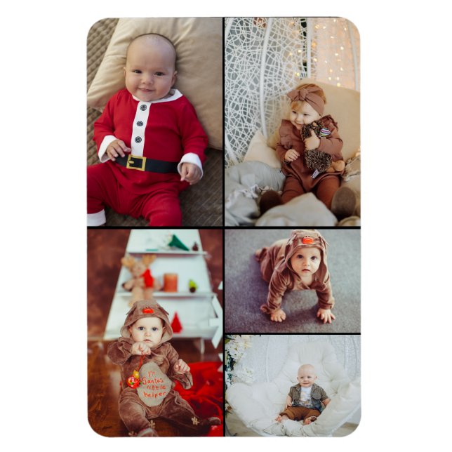 Design Your Own 5 Photo Collage Magnet (Vertical)