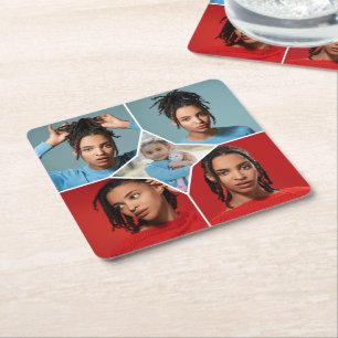 Design Your Own 5 Photo Collage Square Paper Coaster