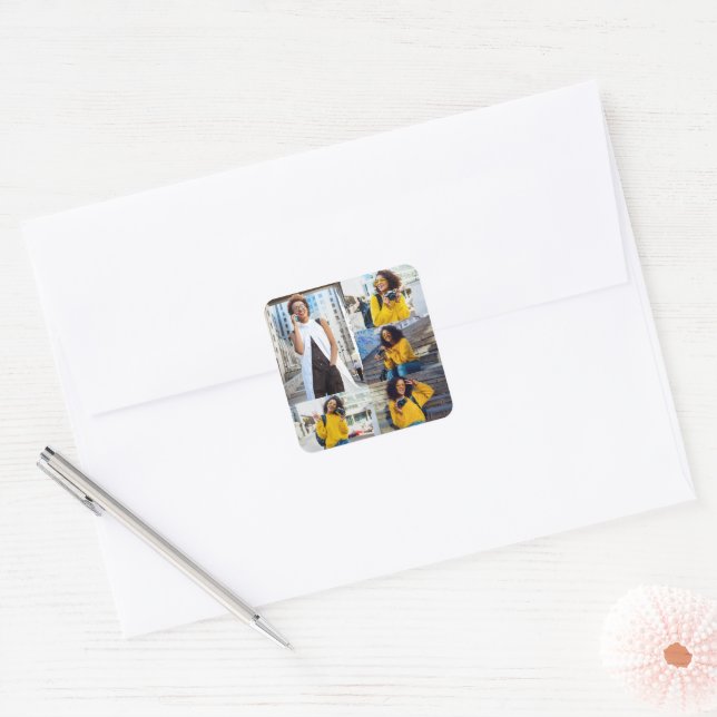 Design Your Own 5 Photo Collage Square Sticker (Envelope)