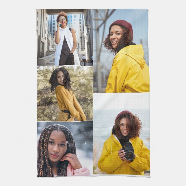 Design Your Own 5 Photo Collage Tea Towel (Vertical)