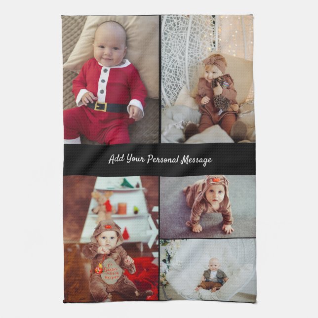 Design Your Own 5 Photo Collage Tea Towel (Vertical)