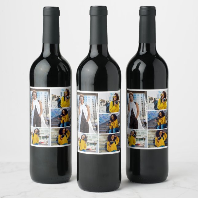 Design Your Own 5 Photo Collage Wine Label (Bottles)