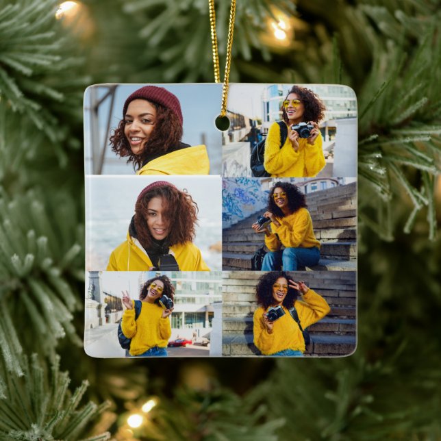 Design Your Own 6 Photo Collage Ceramic Ornament (Tree)