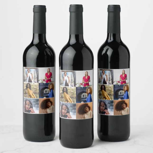 Design Your Own 6 Photo Collage Wine Label (Bottles)