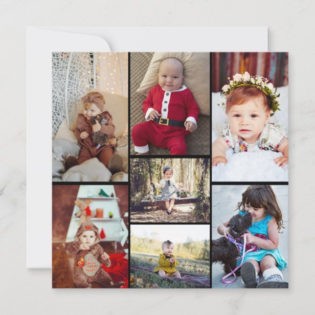 Design Your Own 7 Photo Collage Holiday Card (Front)