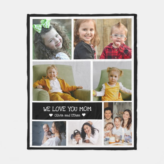 Design Your Own 7 Photo Collage We Love You Mum Fleece Blanket (Front)