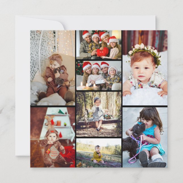 Design Your Own 8 Photo Collage Holiday Card (Front)