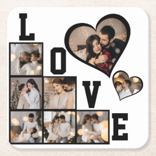 Design Your Own 8 Photo Collage Square Paper Coaster