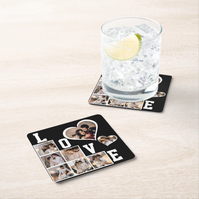 Design Your Own 8 Photo Collage Square Paper Coaster (Insitu)