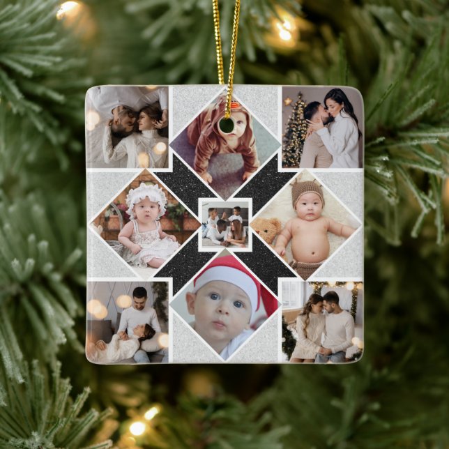 Design Your Own 9 Photo Collage Ceramic Ornament (Tree)
