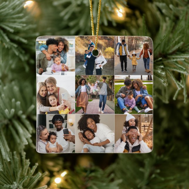 Design Your Own 9 Photo Collage Ceramic Ornament (Tree)