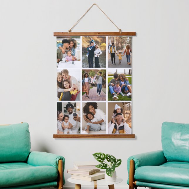 Design Your Own 9 Photo Collage Hanging Tapestry (Living Room)
