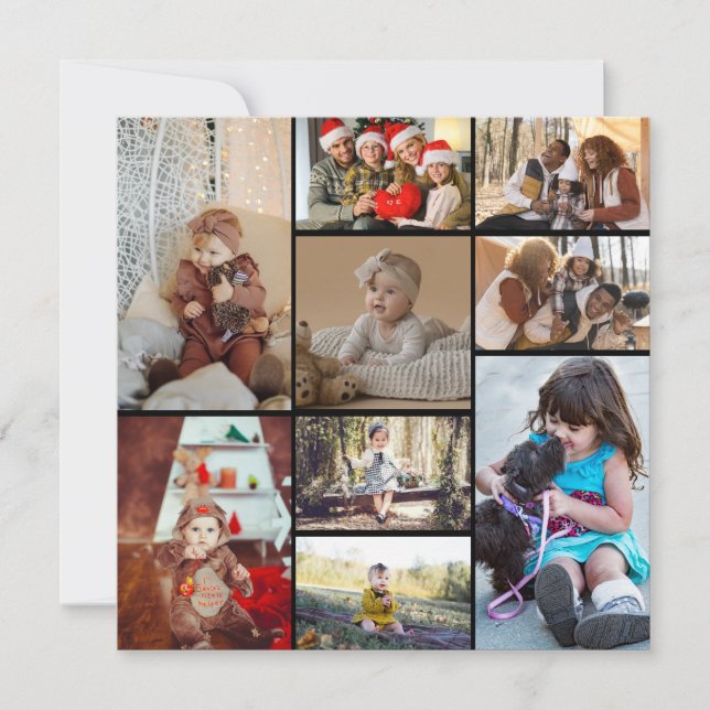 Design Your Own 9 Photo Collage Holiday Card (Front)