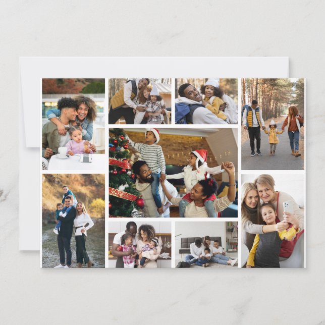 Design Your Own 9 Photo Collage Holiday Card (Front)