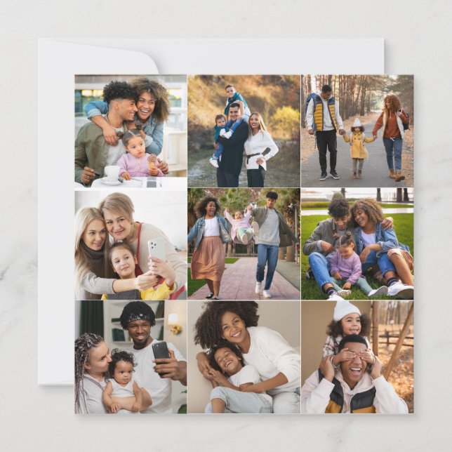 Design Your Own 9 Photo Collage Holiday Card (Front)