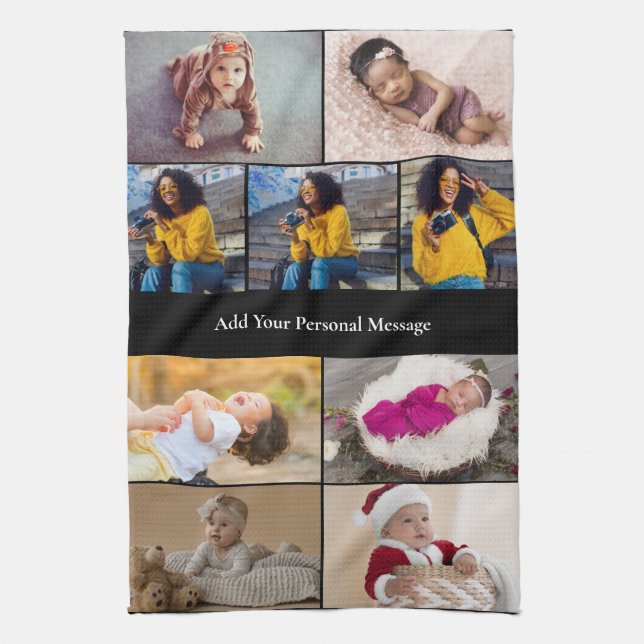 Design Your Own 9 Photo Collage Tea Towel (Vertical)