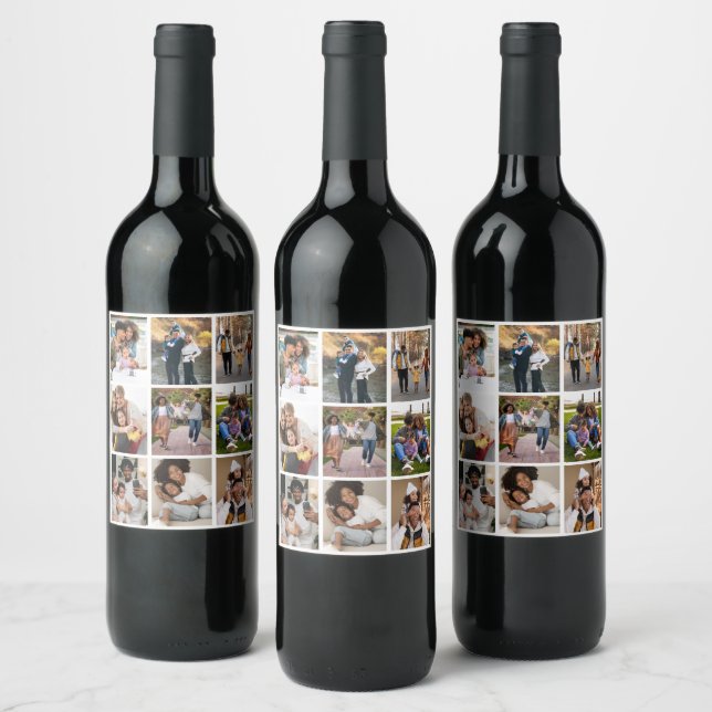 Design Your Own 9 Photo Collage Wine Label (Bottles)