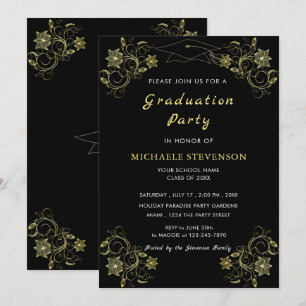 Design Your Own Black Gold Graduation Invitation