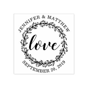 Design Your Own Botanical Wreath Love Wedding Rubber Stamp