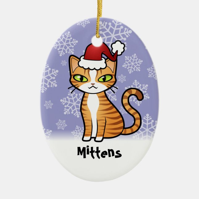 Design Your Own Cartoon Cat (Christmas) Ceramic Tree Decoration (Front)