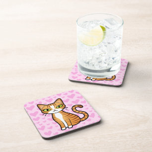 Design Your Own Cartoon Cat (love hearts) Coaster