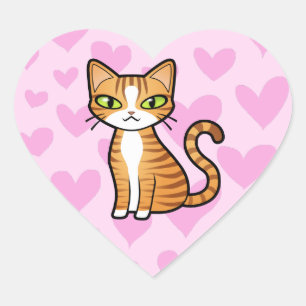 Design Your Own Cartoon Cat (love hearts) Heart Sticker